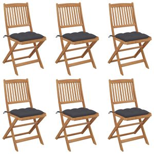 vidaXL Opklapbare stoelen (6 stuks) met kussens, gemaakt van massief acaciahout