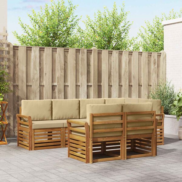 vidaXL Sofa-Sets 7 pcs Natuurlijk en Beige Massief Acaciahout