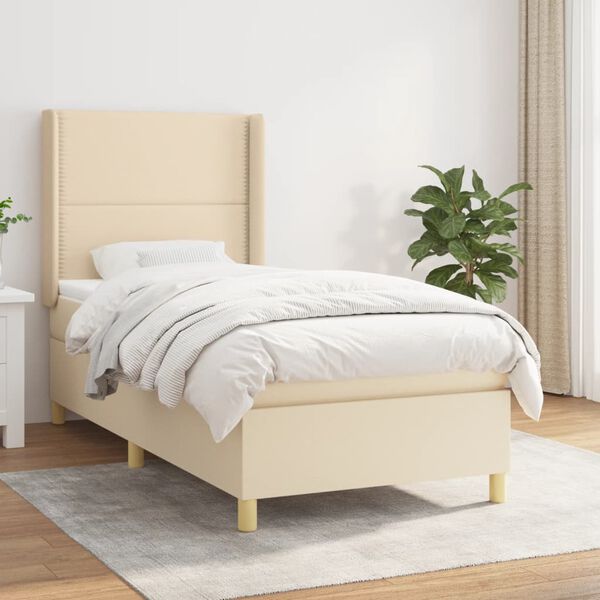 vidaXL Boxspring met matras stof cr&egrave;mekleurig 90x190 cm