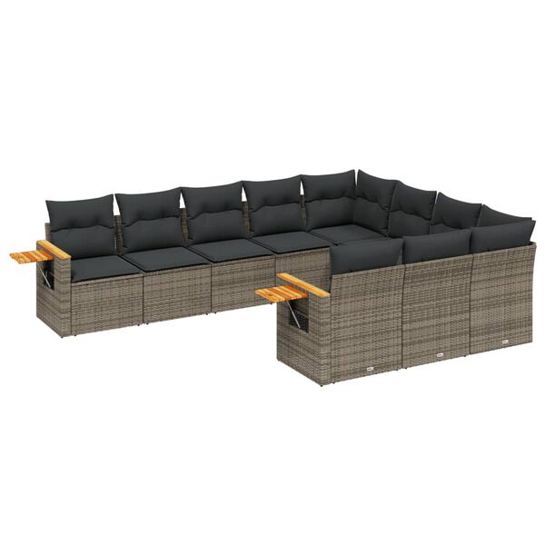 vidaXL 10-delige Loungeset met kussens poly rattan grijs
