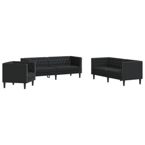 vidaXL 3-delige Loungeset Chesterfield-stijl kunstleer zwart