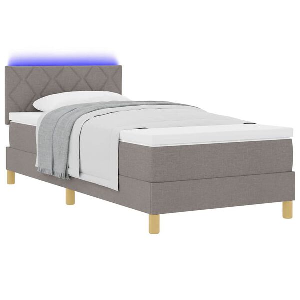 vidaXL LED Box Spring Bed met matras met LED Taupe 90 x 190 cm Stof