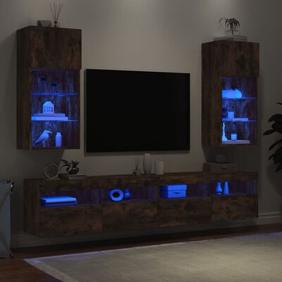 vidaXL Tv-meubels met LED-verlichting 2 st 40,5x30x90 cm gerookt eiken