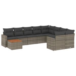 vidaXL 10-delige Loungeset met kussens poly rattan grijs