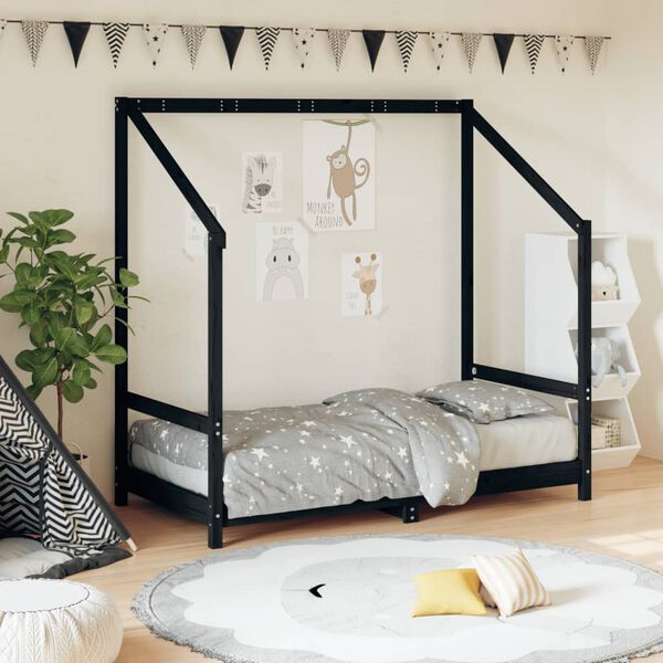 vidaXL Kinderbedframe 80x160 cm massief grenenhout zwart
