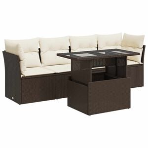 vidaXL 5-delige Loungeset met kussens poly rattan bruin