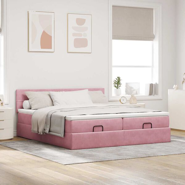 vidaXL Ottoman bed met matrassen en LED's 160x200cm fluweel roze