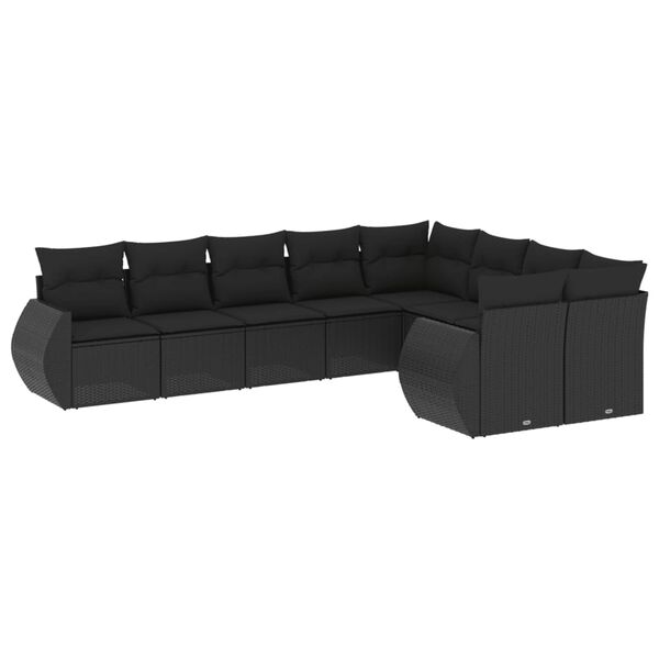 vidaXL 9-delige Loungeset met kussens poly rattan zwart