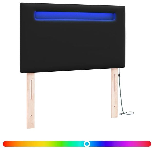 vidaXL LED Hoofdbord Zwart 90 cm Nep Leer