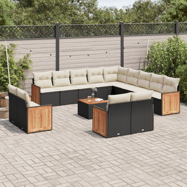 vidaXL 14-delige Loungeset met kussens poly rattan zwart