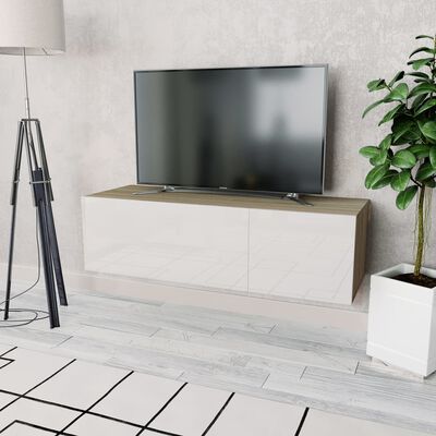 vidaXL Tv-meubel 120x40x34 cm spaanplaat hoogglans wit en eikenkleur