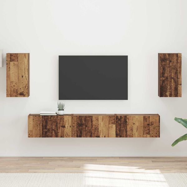 vidaXL Tv-meubelset Wandgemonteerd 5 pcs Oudhout Bewerkt hout