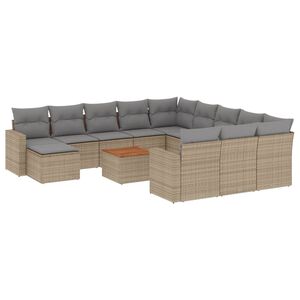 vidaXL 13-delige Loungeset met kussens poly rattan beige