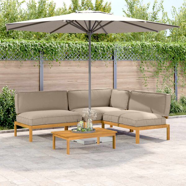 vidaXL Bankstel met kussen Effen 4 pcs Taupe Massief Acaciahout