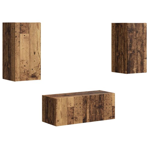 vidaXL Tv-meubelset Wandgemonteerd 6 pcs Oudhout Bewerkt hout
