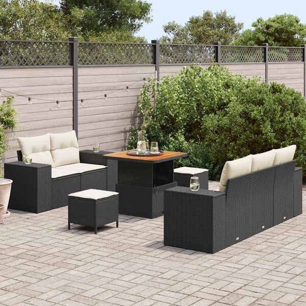 vidaXL Tuinbankenset 8 pcs Zwart poly rattan