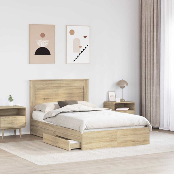 vidaXL Opslag bed met lade Sonoma Eiken 120 x 190 cm Bewerkt hout