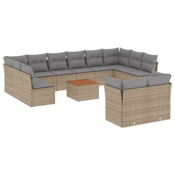 vidaXL 13-delige Loungeset met kussens poly rattan gemengd beige