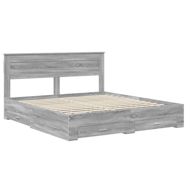 vidaXL Bedframe met hoofdeinde Grijs Sonoma 200 x 200 cm Bewerkt hout