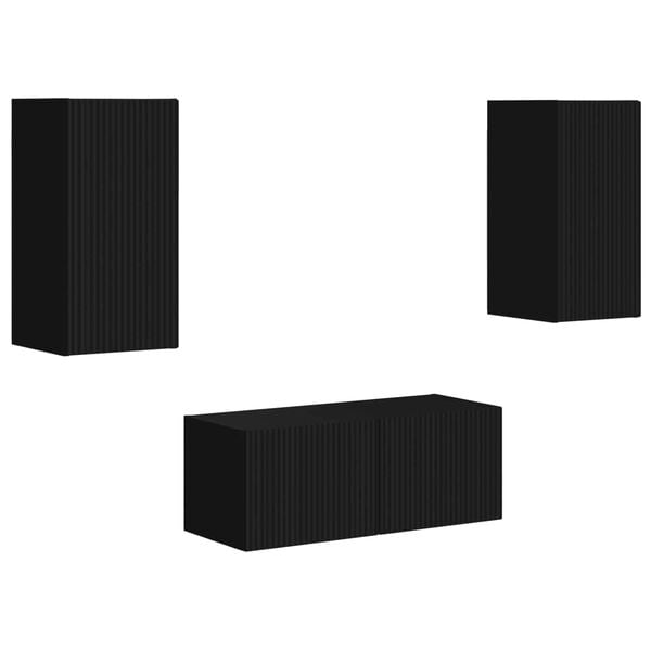 vidaXL Tv-meubelset Wandgemonteerd 6 pcs Zwart Bewerkt hout