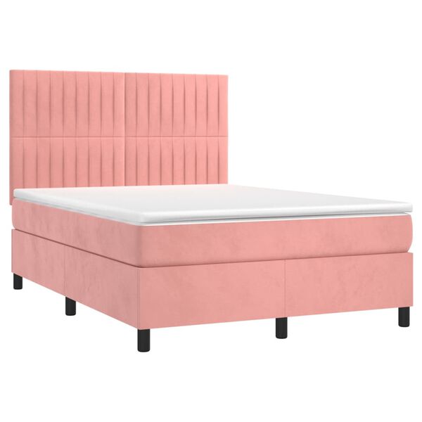 vidaXL Boxspring met matras en LED fluweel roze 140x200 cm