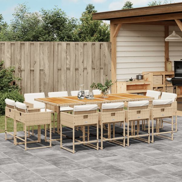 vidaXL 13-delige Tuinset met kussens poly rattan beige