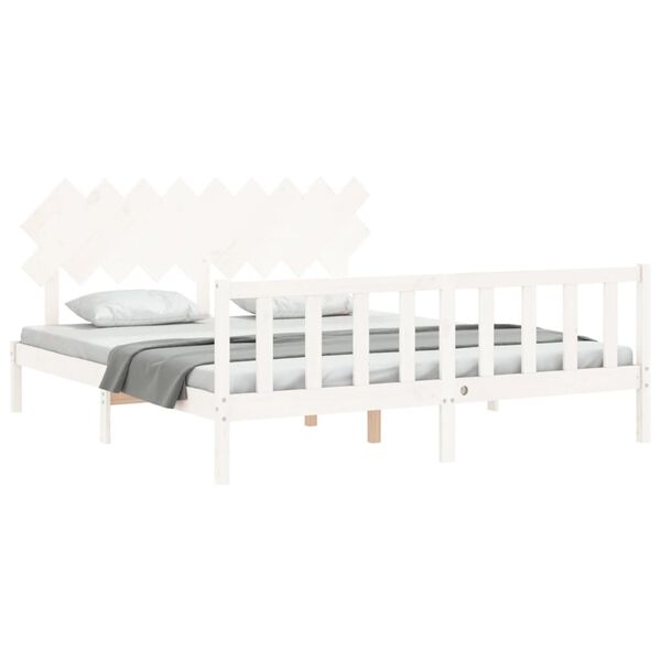 vidaXL Bedframe met hoofdbord massief hout wit Super King Size