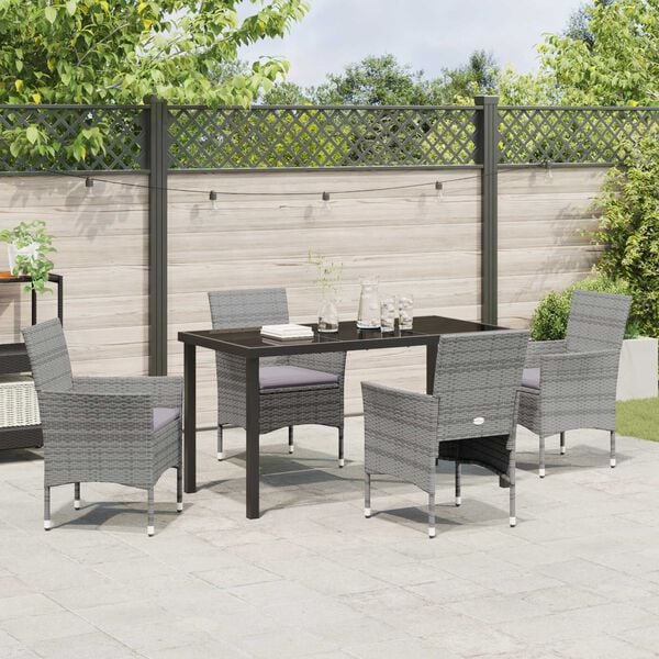 vidaXL Tuin eettafelset met kussen 5 pcs Grijs poly rattan
