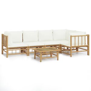 vidaXL 6-delige Loungeset met kussens bamboe cr&egrave;mewit