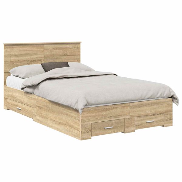 vidaXL Bedframe met hoofdeinde Sonoma Eiken 120 x 200 cm Bewerkt hout