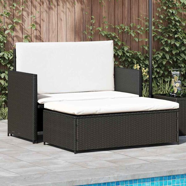 vidaXL 2-delige Loungeset met kussens poly rattan zwart