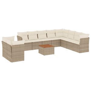 vidaXL 11-delige Tuinset met kussens poly rattan beige