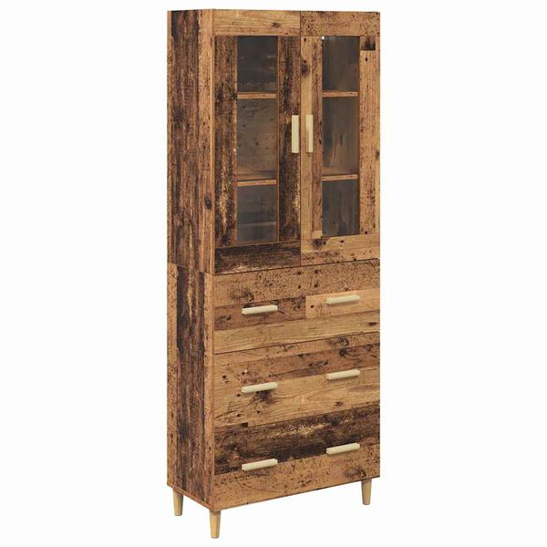 vidaXL Hoge kast Oud Hout 69,5 x 34 x 180 cm Geengineerd Hout en Glas