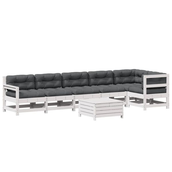 vidaXL 7-delige Loungeset met kussens massief grenenhout wit