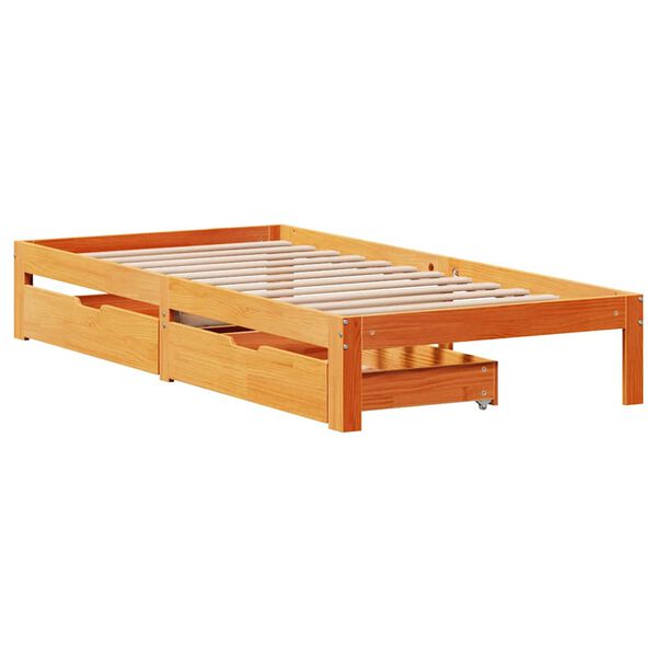 vidaXL Bedframe met lades massief grenenhout wasbruin 75x190 cm