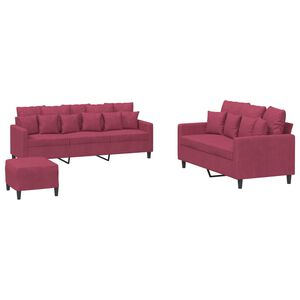 vidaXL 3-delige Loungeset met kussens fluweel wijnrood