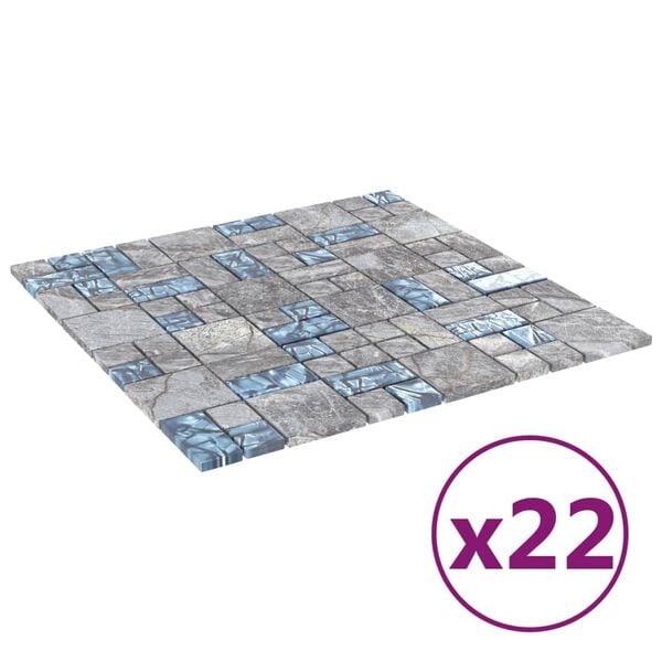 vidaXL Moza&iuml;ektegels 22 st 30x30 cm glas grijs en blauw
