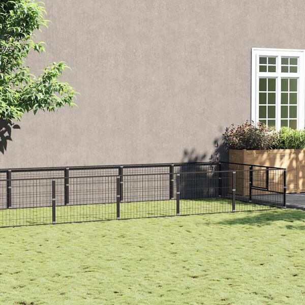 vidaXL Hondenkennel 12 m&sup2; staal zwart