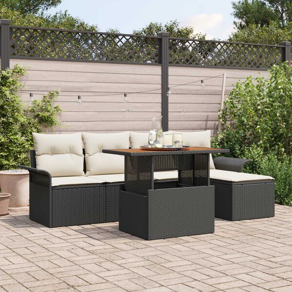 vidaXL Tuin Sofa Set met opslag 6 pcs Zwart Poly riet