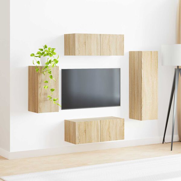 vidaXL Tv-meubelset Wandgemonteerd 4 pcs Sonoma Eiken Bewerkt hout