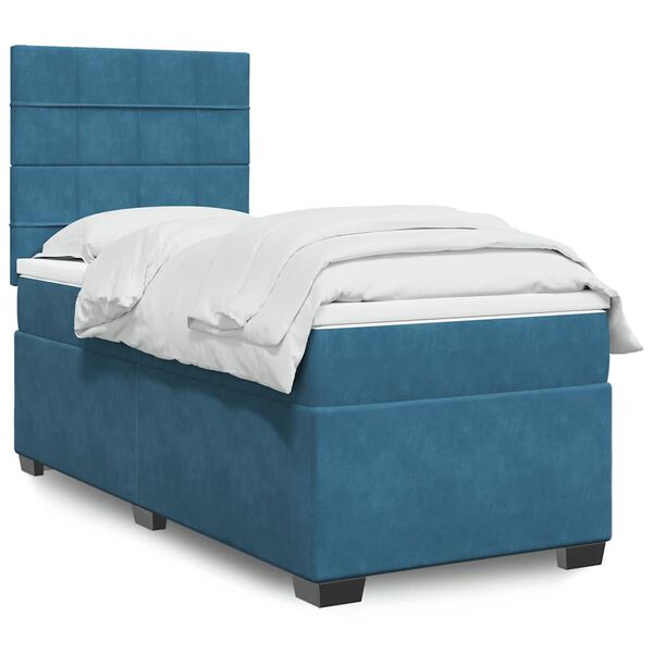 vidaXL Boxspring met matras fluweel blauw 90x190 cm