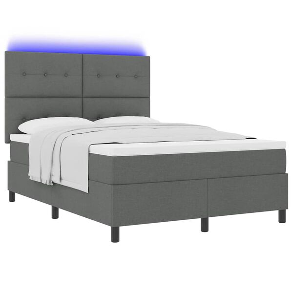 vidaXL Boxspring bed met matras met LED Donkergrijs 140 x 200 cm Stof