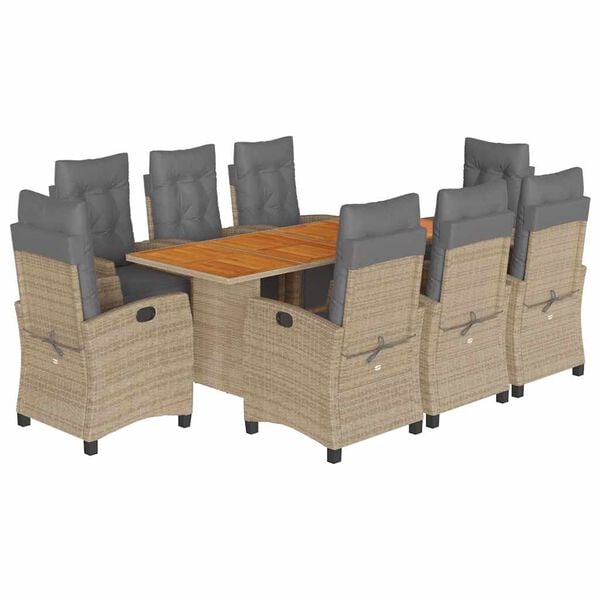vidaXL 9-delige Tuinset met kussens poly rattan gemengd beige