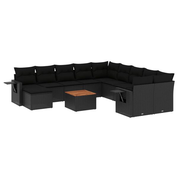 vidaXL 12-delige Loungeset met kussens poly rattan zwart