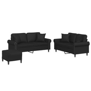 vidaXL 3-delige Loungeset met kussens kunstleer zwart