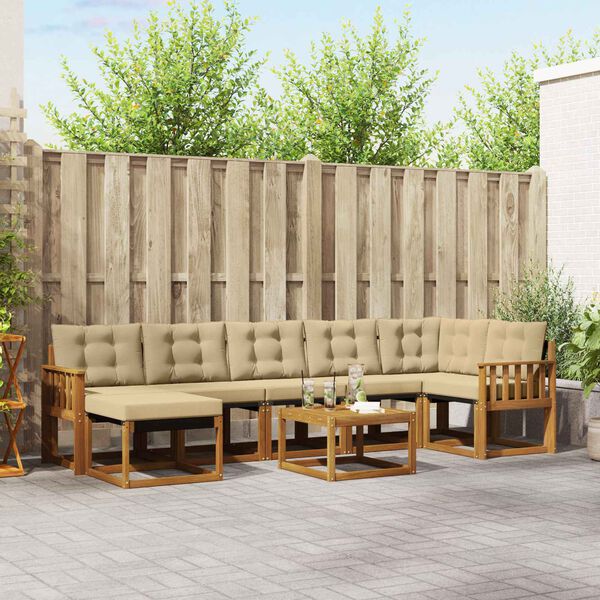 vidaXL Buiten bankenset met kussen 8 pcs Natuurlijk en Beige