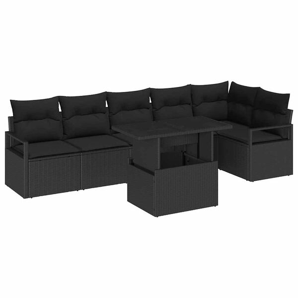 vidaXL Tuin Sofa Set met opslag 7 pcs Zwart poly rattan