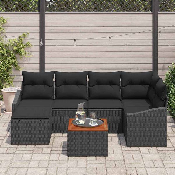 vidaXL Tuinbankenset met kussen 7 pcs Zwart poly rattan