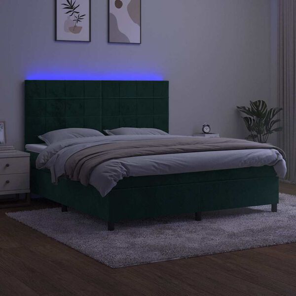 vidaXL Boxspring met matras en LED fluweel donkergroen 180x200 cm
