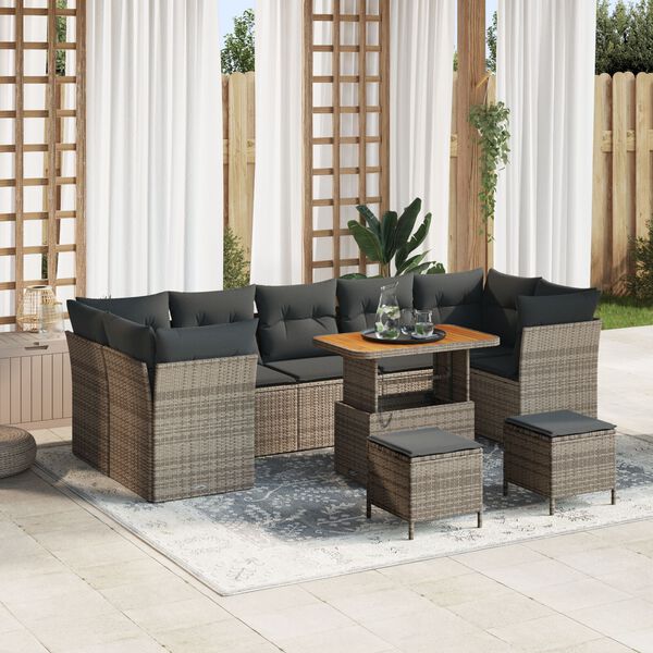 vidaXL Tuin Sofa Set 10 pcs Grijs Poly rattan en gepoedercoat staal